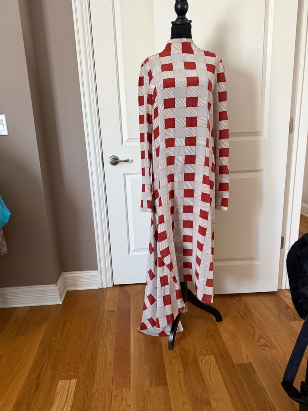 Marni Red and White Asymmetrical Checkered Dress
